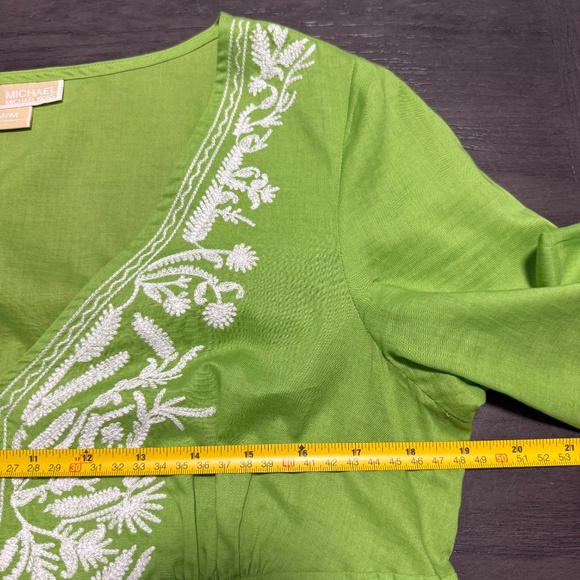 MICHAEL MICHAEL KORS GREEN EMBROIDERED 3/4 SLEEVE BOHO TUNIC TOP SIZE MEDIUM - Picture 5 of 7
